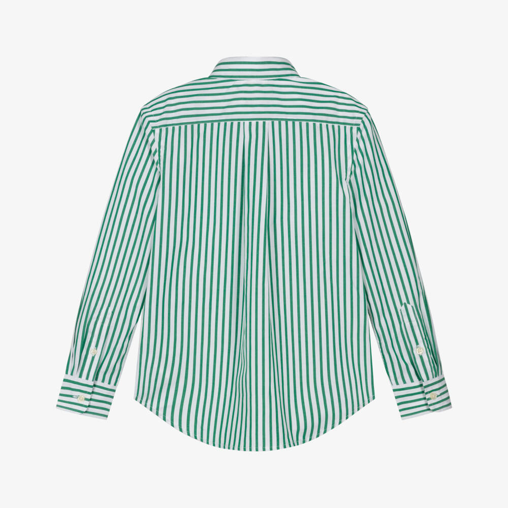 Ralph Lauren-Boys Green & White Stripe Cotton Shirt | Childrensalon Outlet