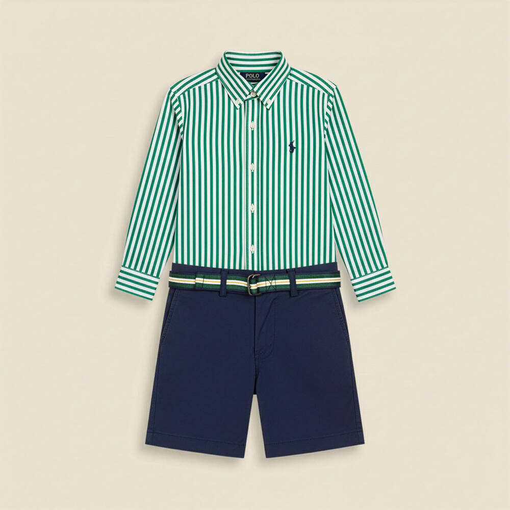 Ralph Lauren-Boys Green & White Stripe Cotton Shirt | Childrensalon Outlet