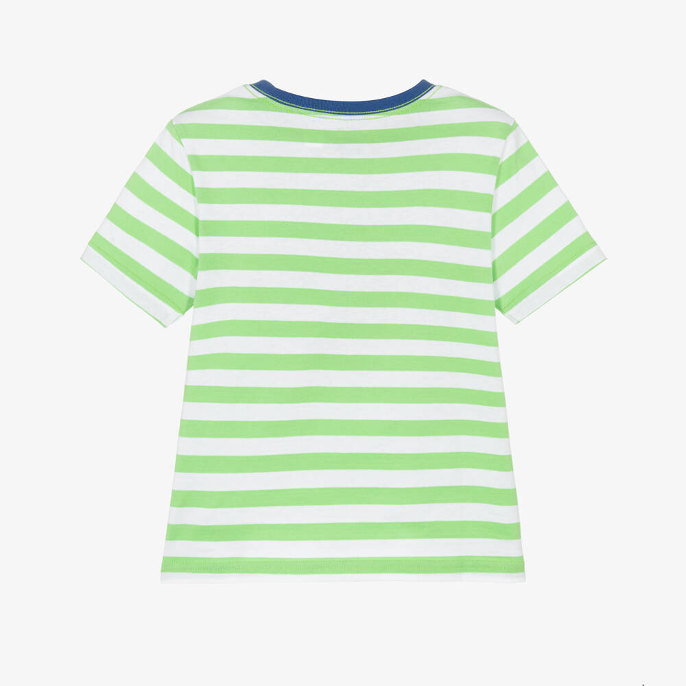 Ralph Lauren-Boys Green & White Stripe Cotton T-Shirt | Childrensalon Outlet