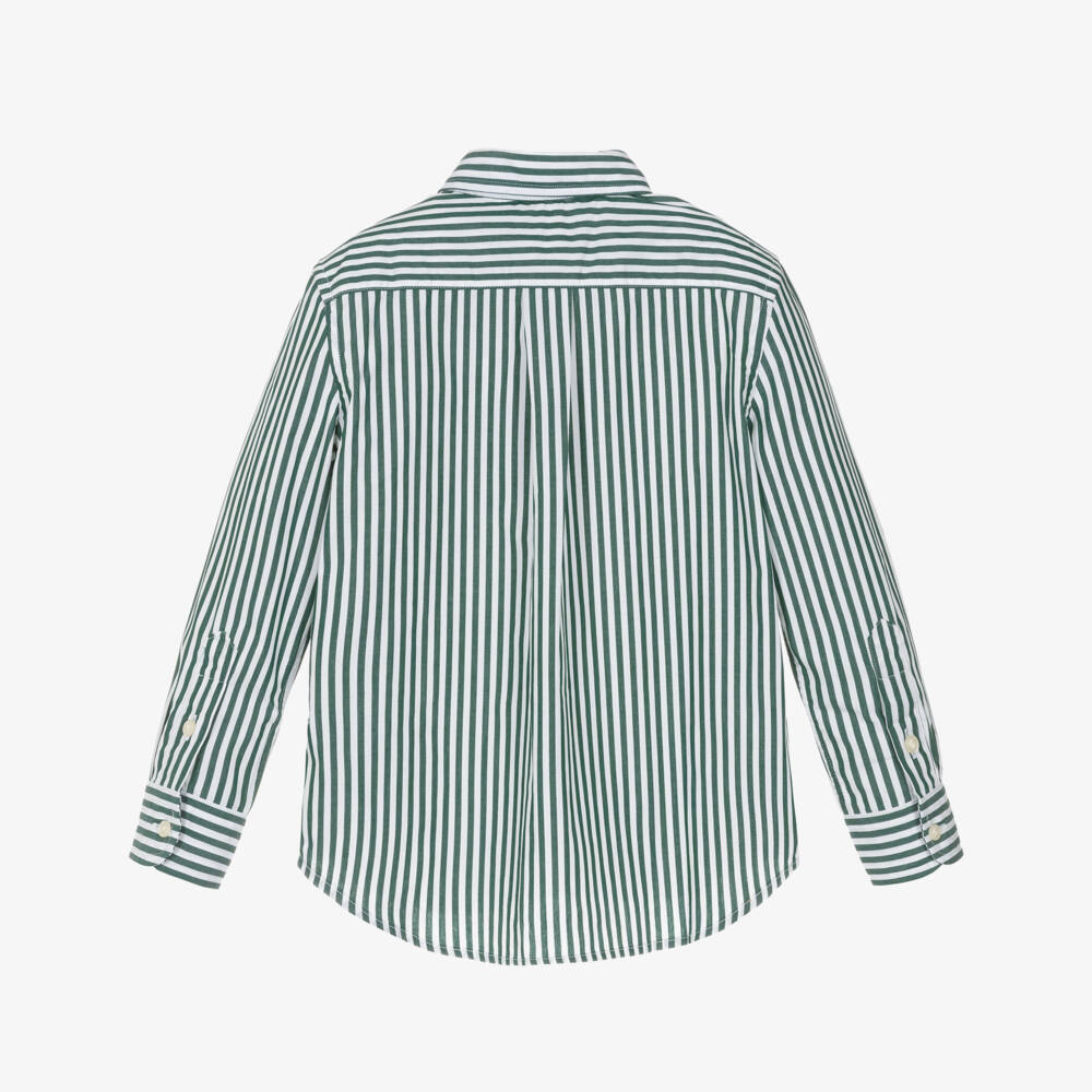 Ralph Lauren-Boys Green & White Striped Cotton Shirt | Childrensalon Outlet