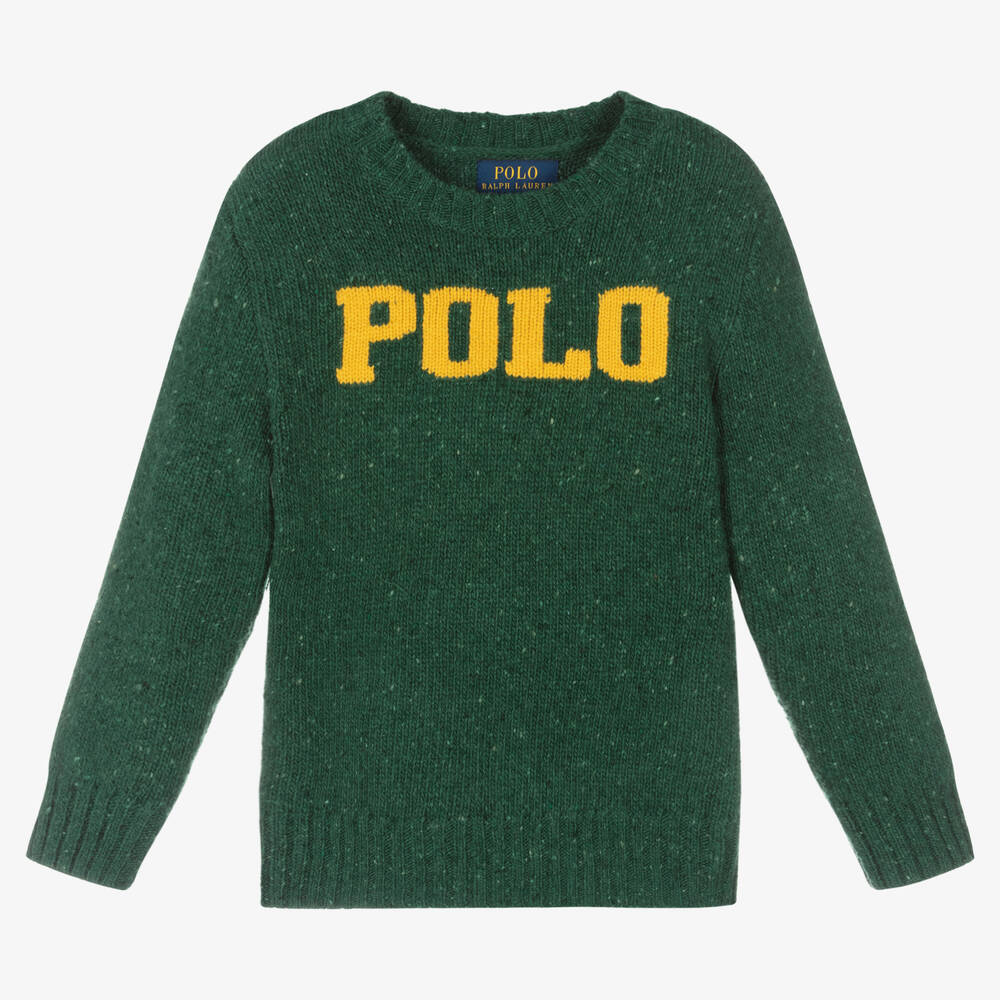 Polo Ralph Lauren - Boys Green Wool Logo Jumper | Childrensalon