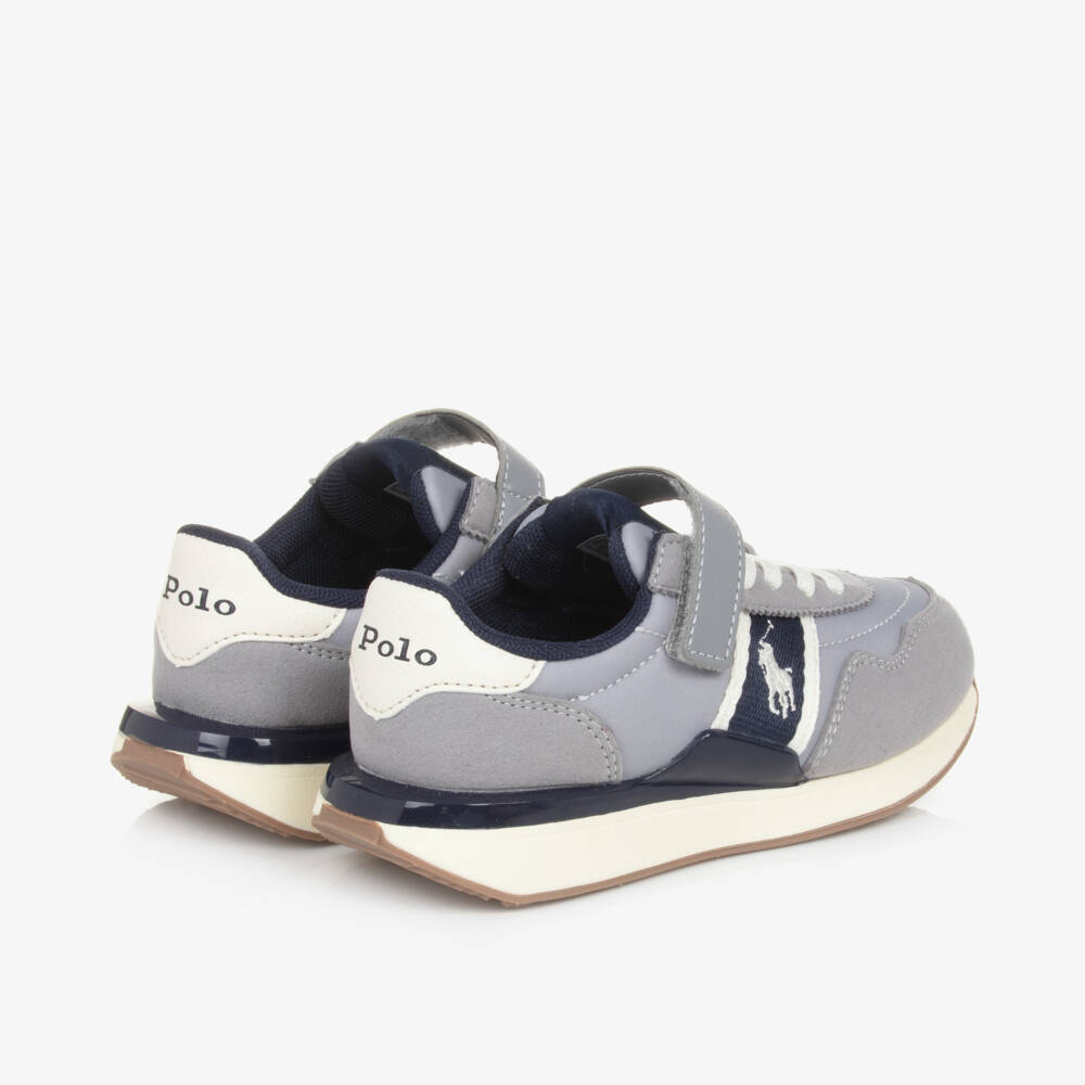 رالف لورين-حذاء رياضي جلد صناعي وكانفاس لون رمادي للأولاد | Childrensalon Outlet