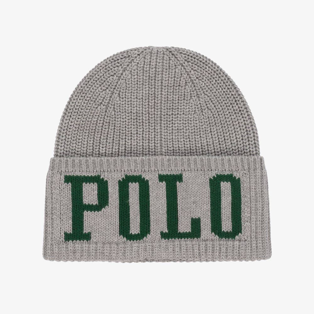 Ralph Lauren-Boys Grey Cotton Knit Beanie Hat | Childrensalon Outlet