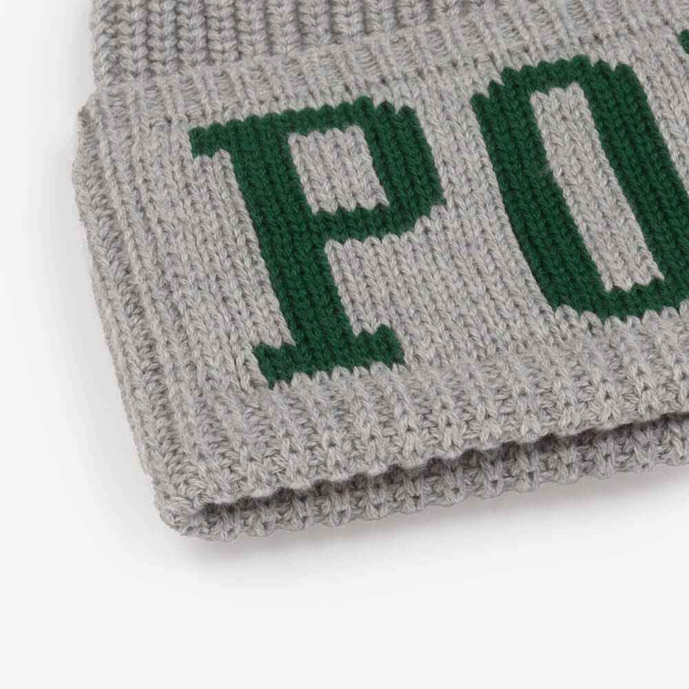 Ralph Lauren-Boys Grey Cotton Knit Beanie Hat | Childrensalon Outlet