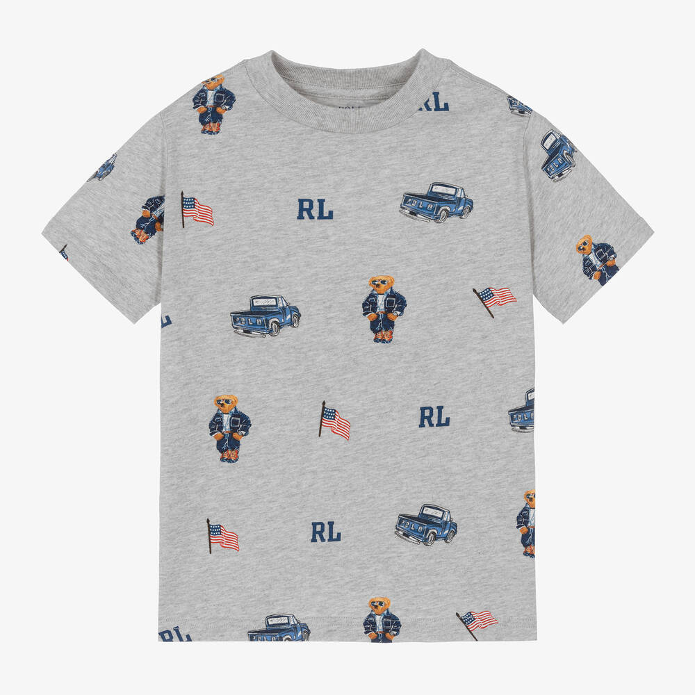 Ralph Lauren-Boys Grey Cotton Truck Bear T-Shirt | Childrensalon Outlet