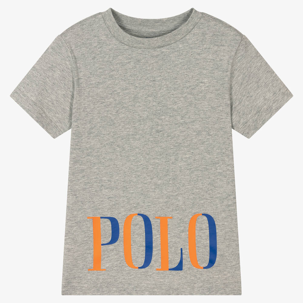 Polo Ralph Lauren - Boys Grey Logo Cotton T-Shirt | Childrensalon