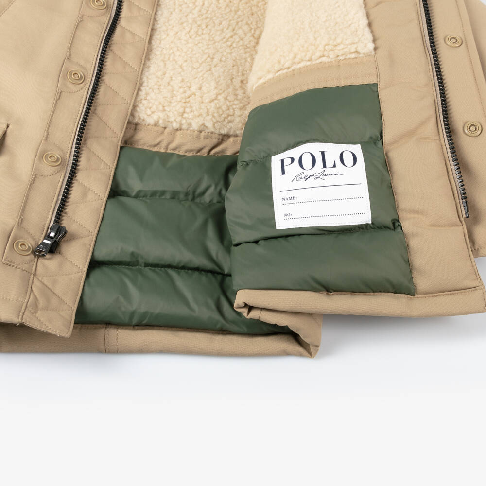 Ralph Lauren-Boys Hooded Beige Down Coat | Childrensalon Outlet