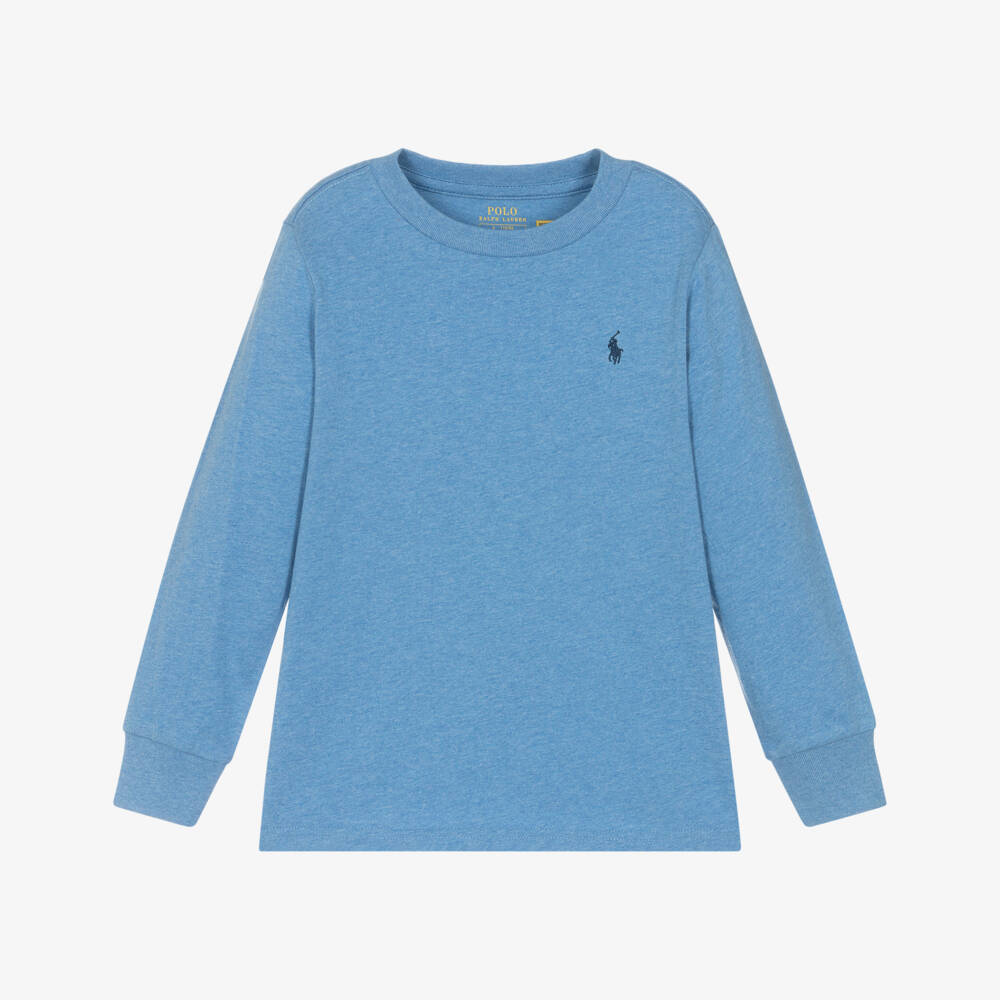 Ralph Lauren-Boys Icy Blue Long-Sleeve Cotton Top | Childrensalon Outlet