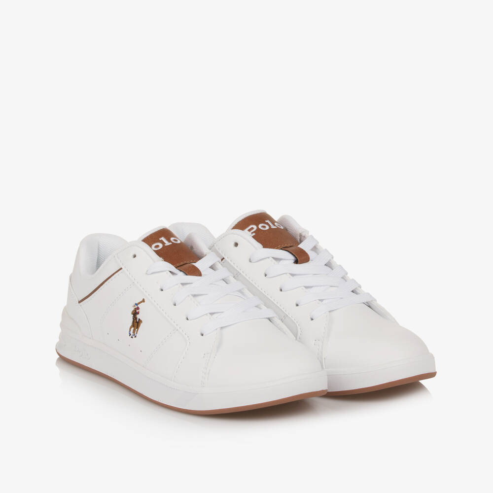 Ralph Lauren-Boys Ivory and Tan Lace Trainers | Childrensalon Outlet