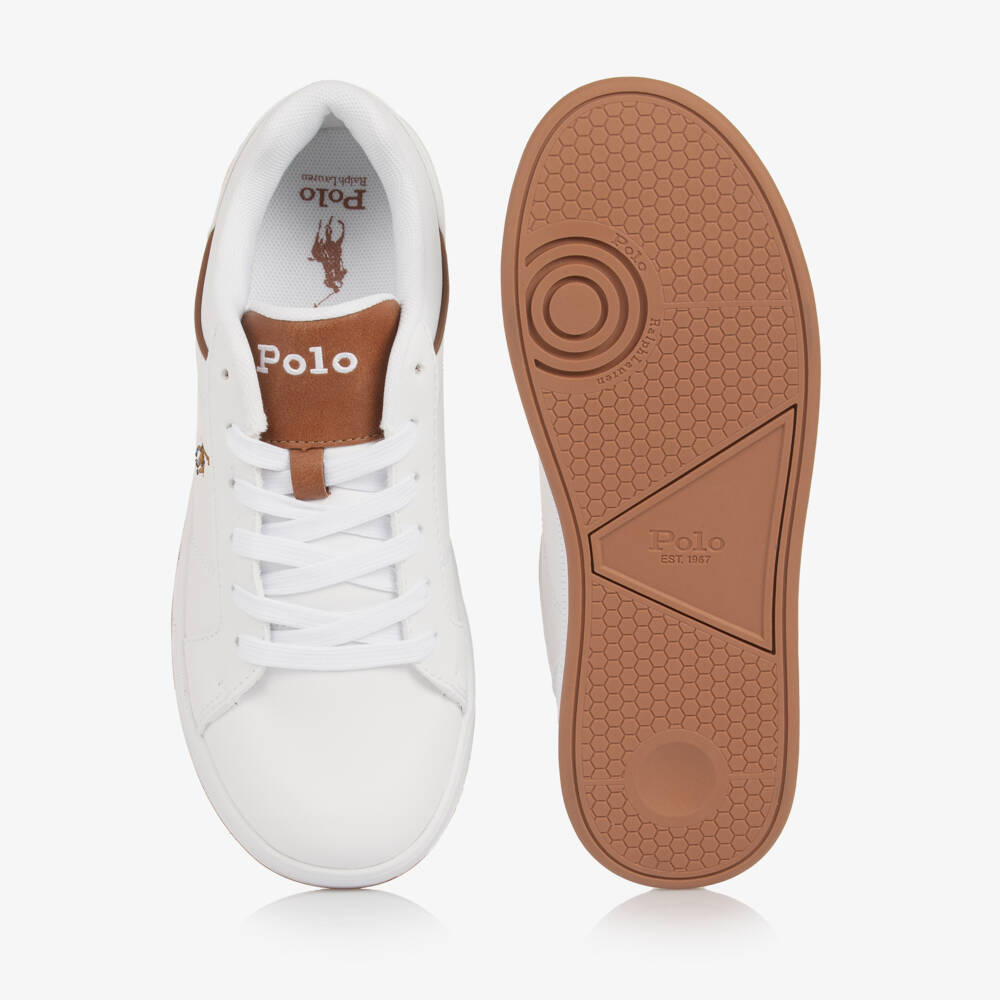 Ralph Lauren-Boys Ivory and Tan Lace Trainers | Childrensalon Outlet