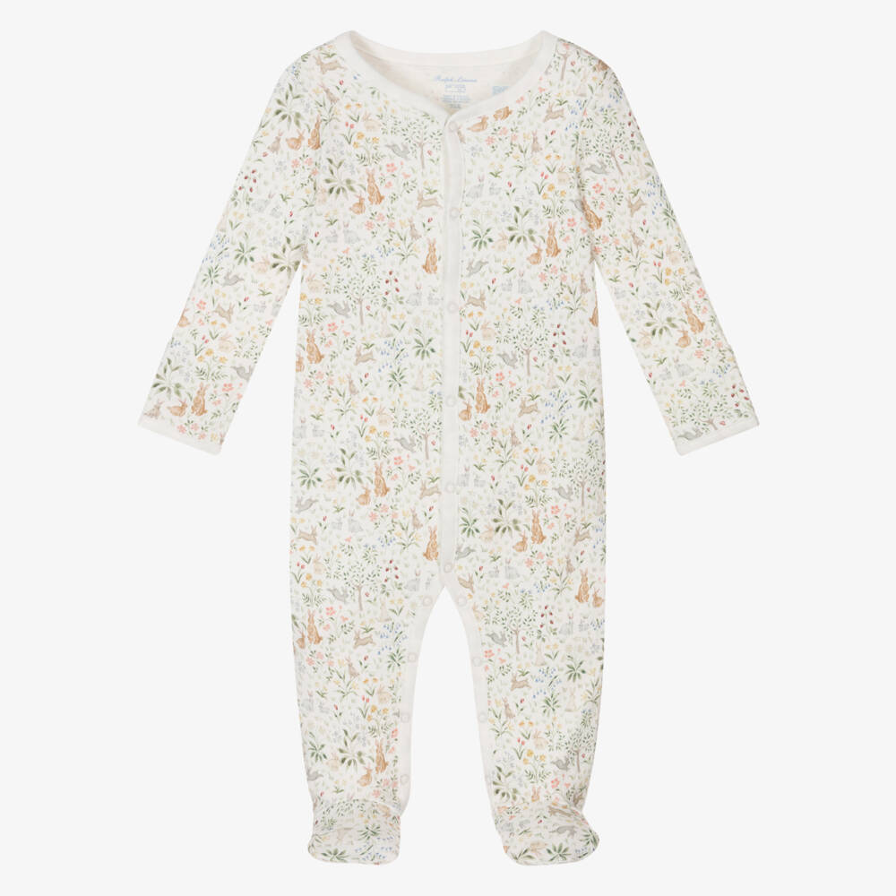 Ralph Lauren-Boys Ivory Bunny Print Sleepsuit | Childrensalon Outlet
