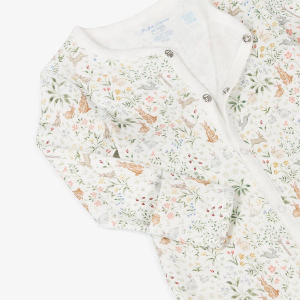 Ralph Lauren-Boys Ivory Bunny Print Sleepsuit | Childrensalon Outlet