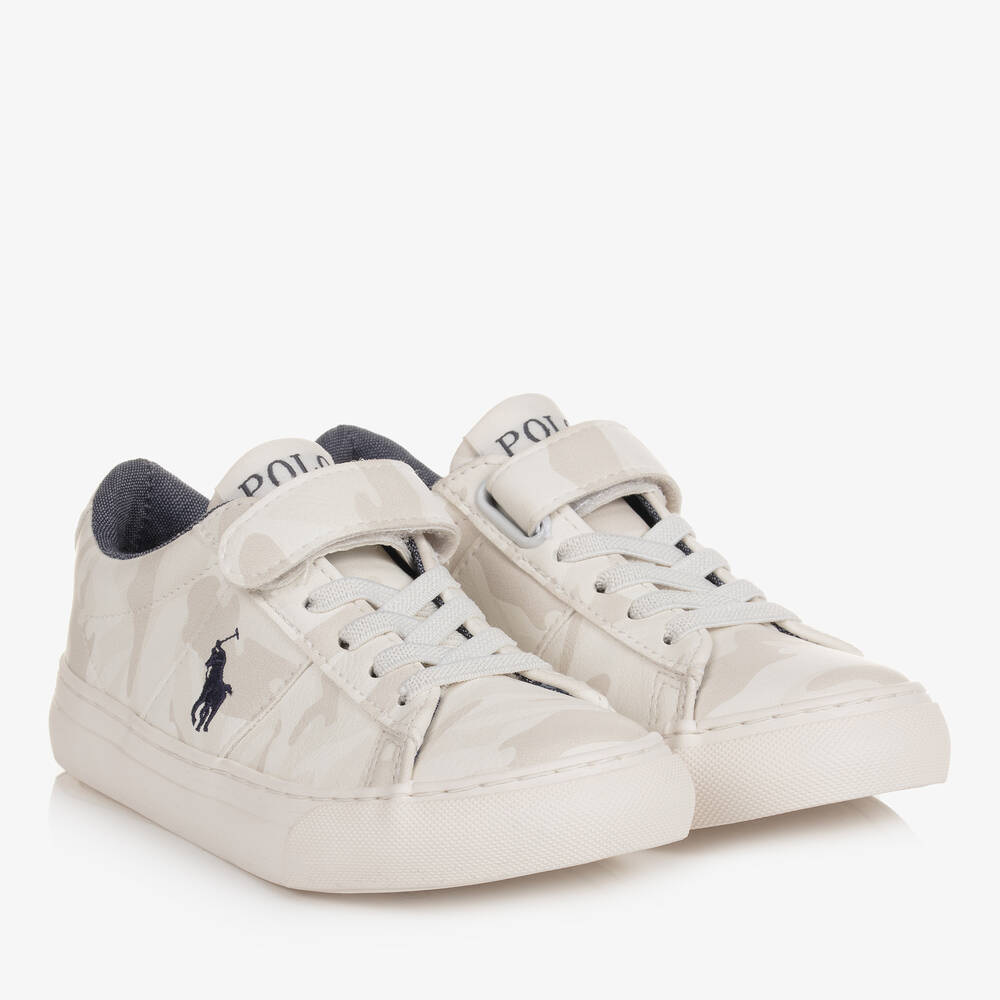 Polo Ralph Lauren - Кремовые кроссовки с камуфляжным принтом на липучке | Childrensalon