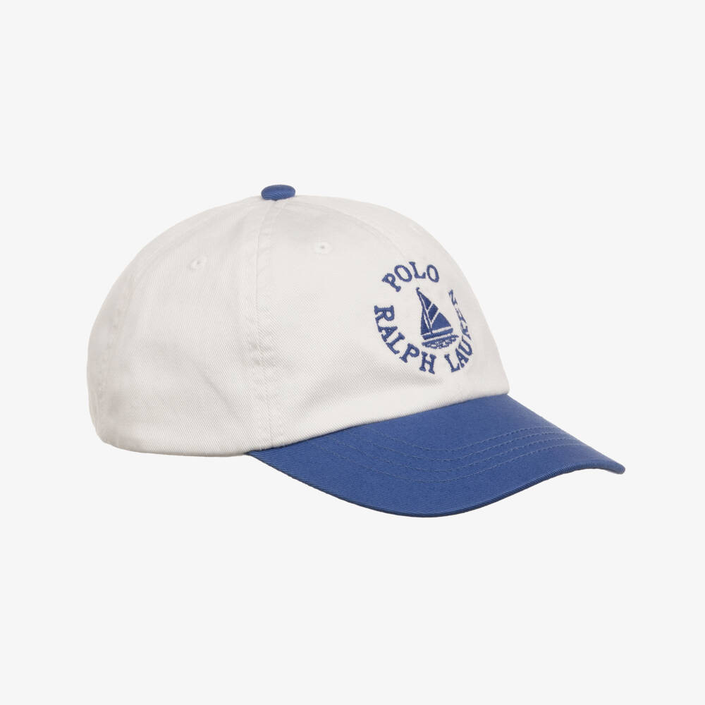 Ralph Lauren-Boys Ivory Cotton Baseball Cap with Boat & Logo Embroidery | Childrensalon Outlet