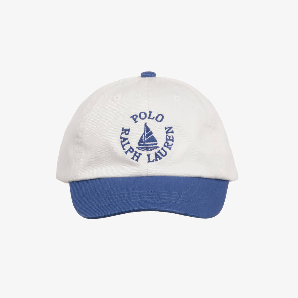 Ralph Lauren-Boys Ivory Cotton Baseball Cap with Boat & Logo Embroidery | Childrensalon Outlet