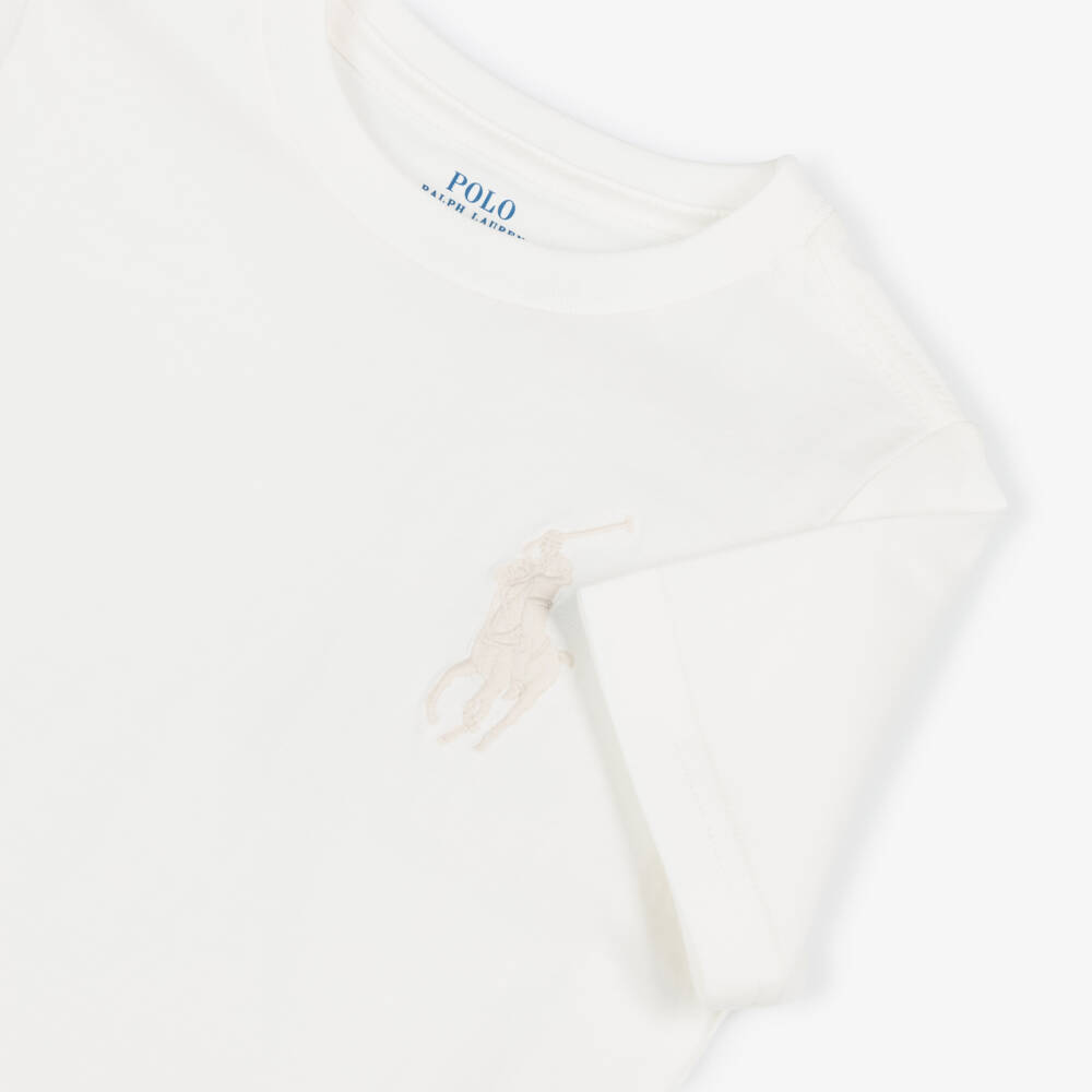 Ralph Lauren-Boys Ivory Cotton Big Pony Logo T-Shirt | Childrensalon Outlet