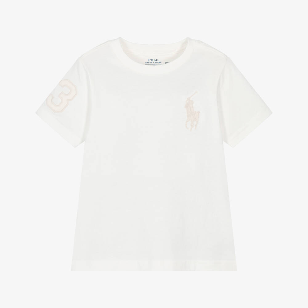 Ralph Lauren-Boys Ivory Cotton Big Pony Logo T-Shirt | Childrensalon Outlet