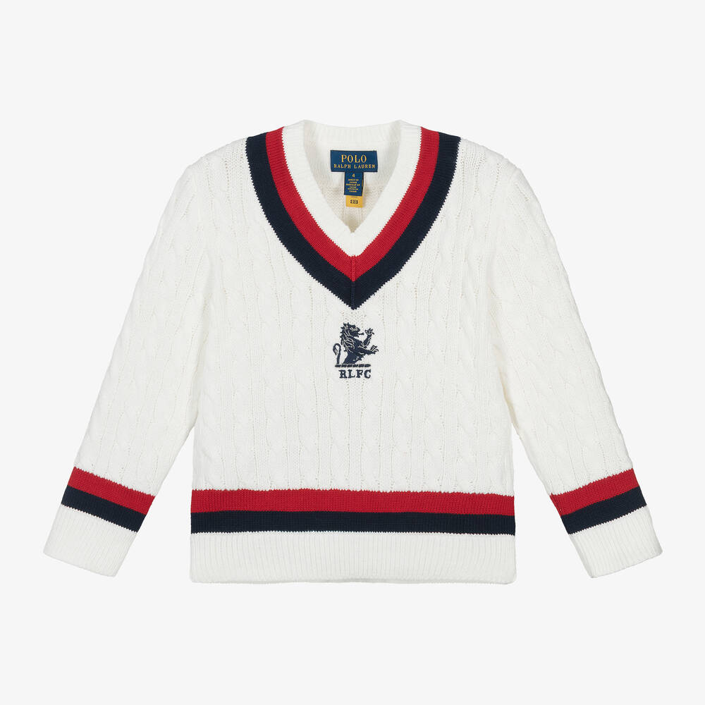Ralph Lauren-بلوفر قطن محبوك لون عاجي للأولاد | Childrensalon Outlet