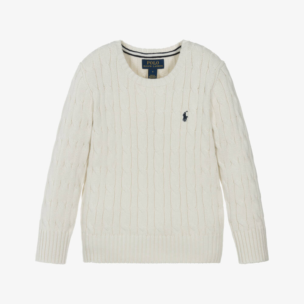 Ralph Lauren-Boys Ivory Cotton Cable Sweater | Childrensalon Outlet