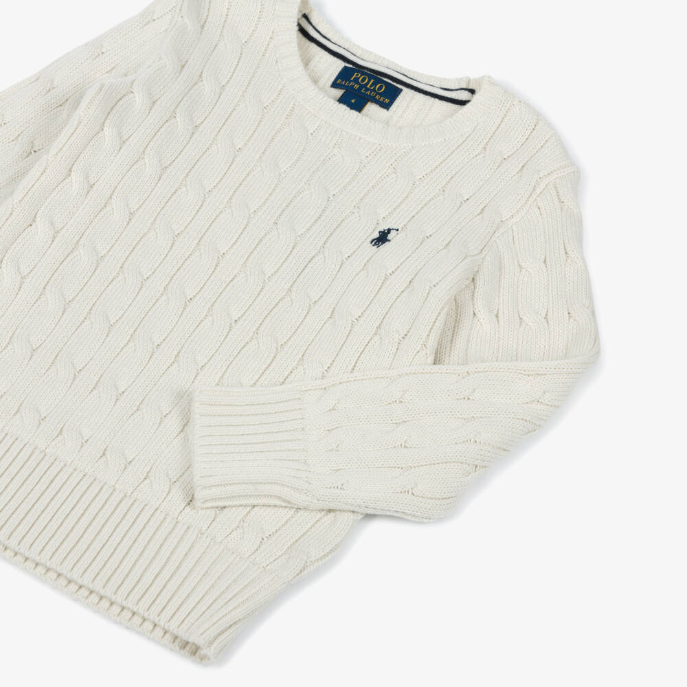 Ralph Lauren-Boys Ivory Cotton Cable Sweater | Childrensalon Outlet