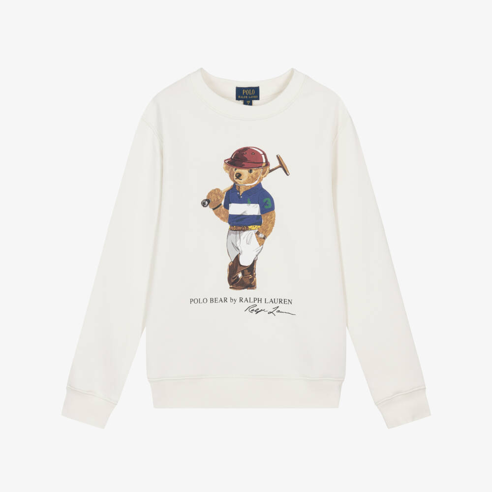 Ralph Lauren-Boys Ivory Cotton Jersey Sweatshirt with Polo Bear Logo | Childrensalon Outlet