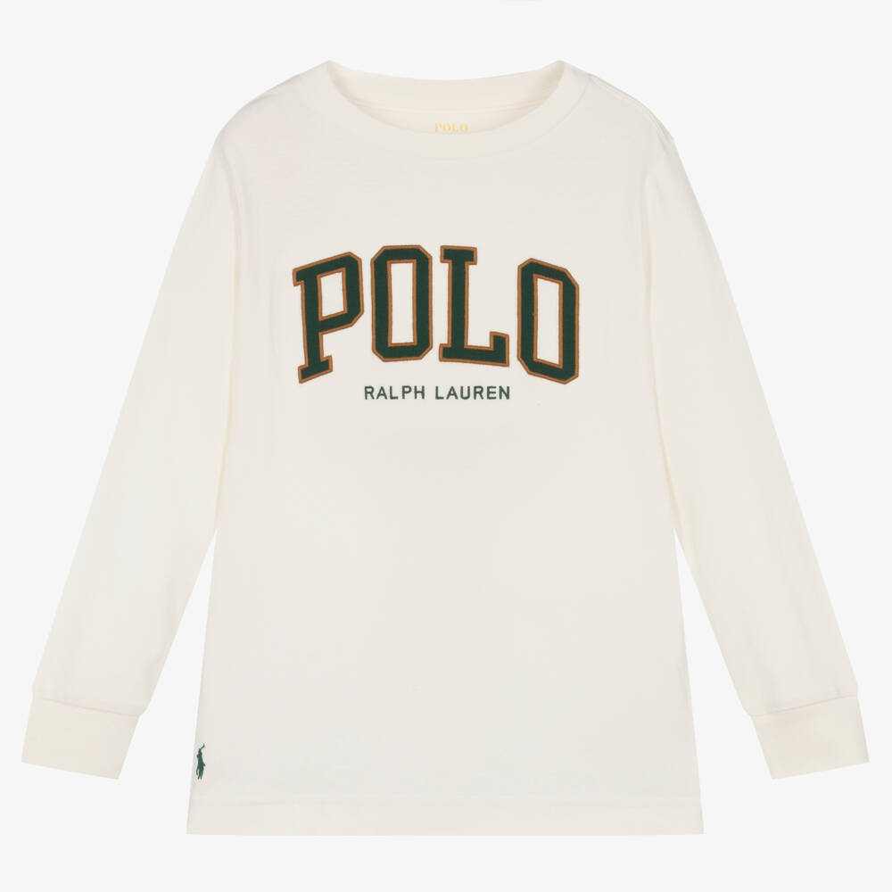Ralph Lauren-توب قطن جيرسي لون عاجي للأولاد | Childrensalon Outlet