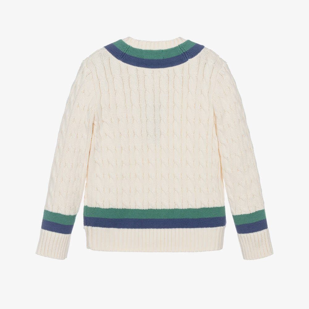 Ralph Lauren-Boys Ivory Cotton Knit V-Neck Cricket Sweater | Childrensalon Outlet