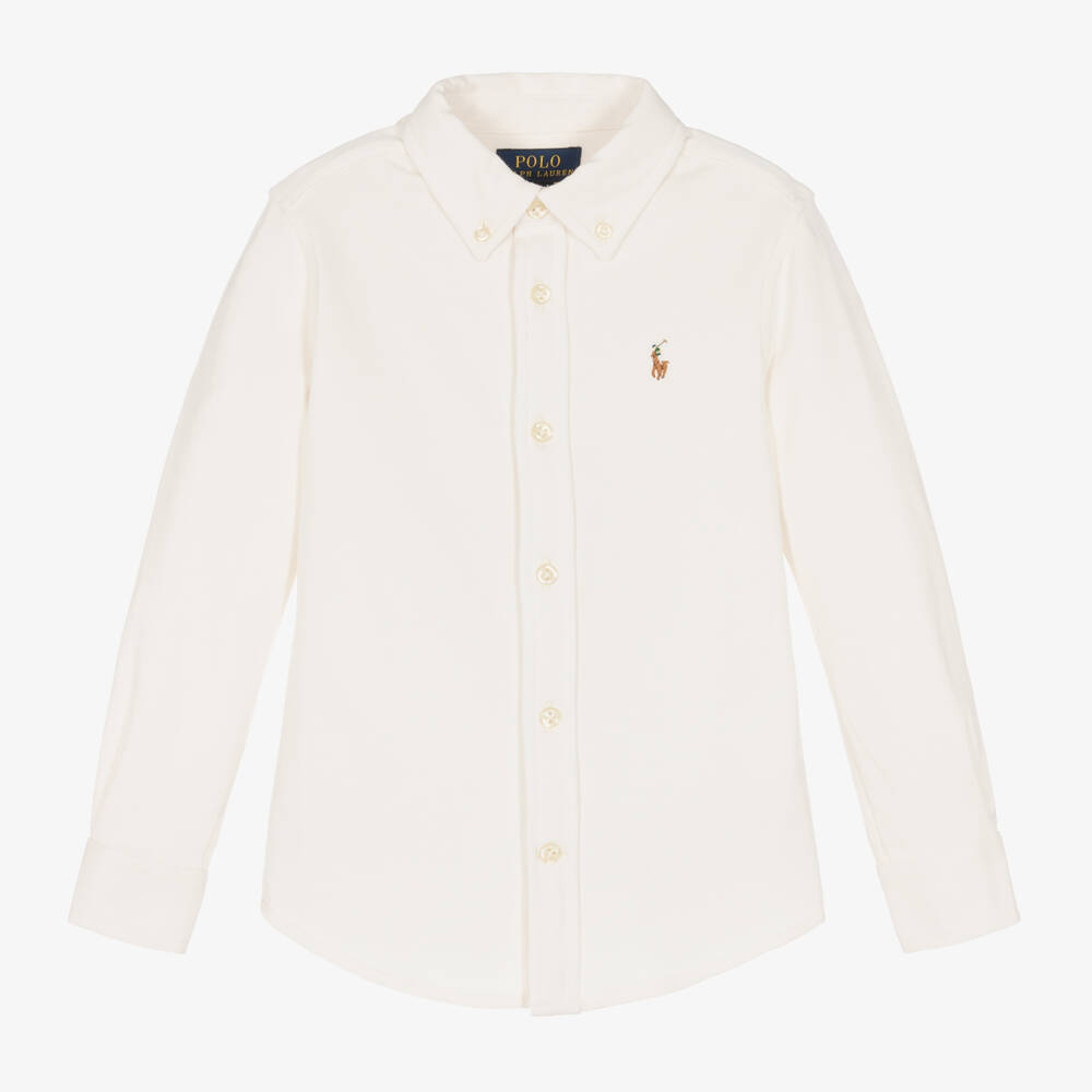 Ralph Lauren-Boys Ivory Cotton Long Sleeve Shirt | Childrensalon Outlet