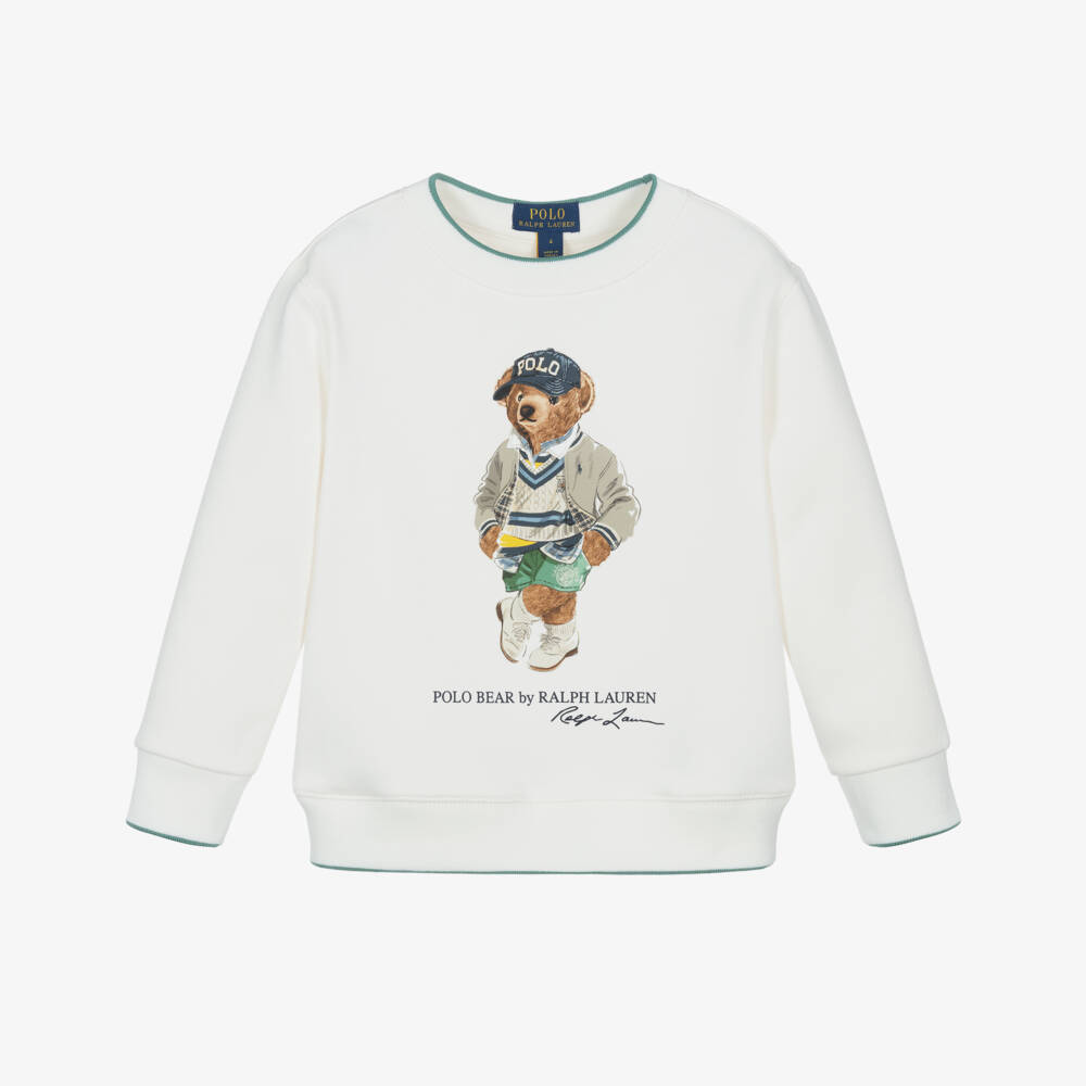 Ralph Lauren-Boys Ivory Cotton Polo Bear Sweatshirt | Childrensalon Outlet