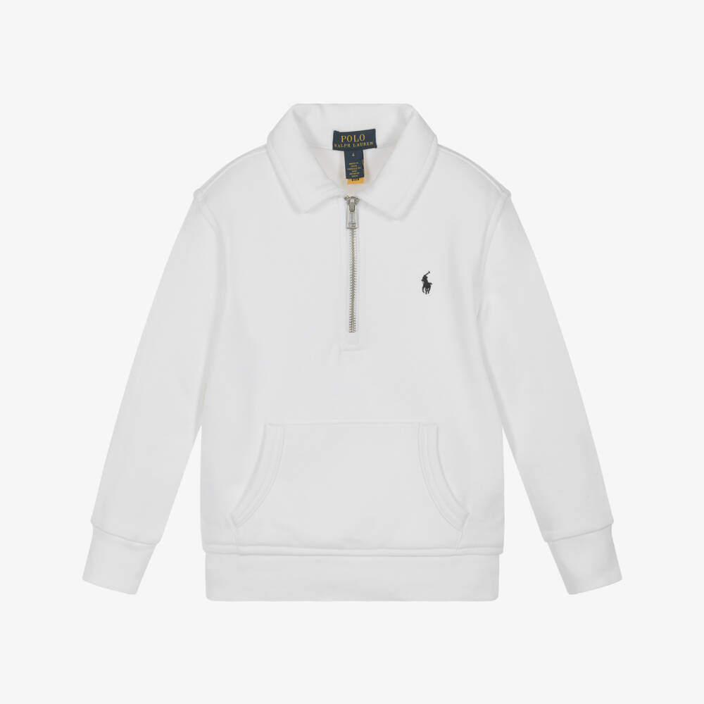 Ralph Lauren-Boys Ivory Cotton Zip Pullover | Childrensalon Outlet