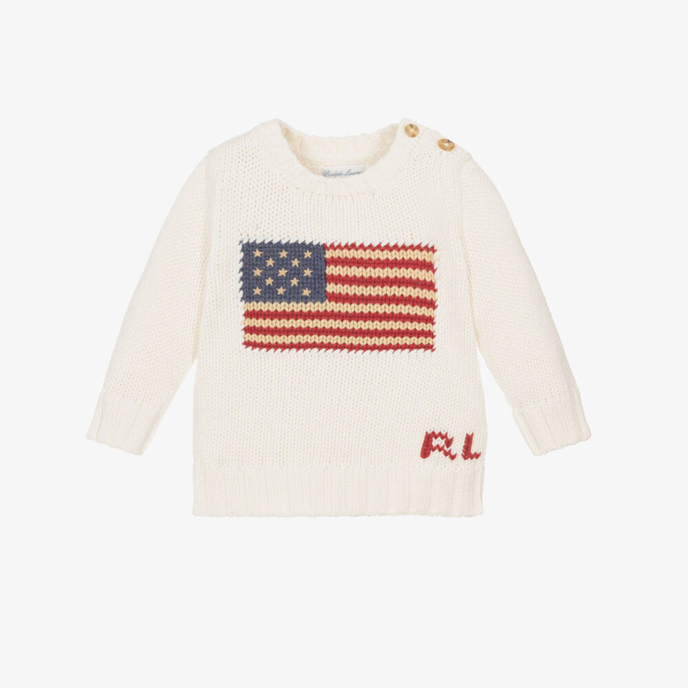 Ralph Lauren-Boys Ivory Knit Cotton Flag Pullover | Childrensalon Outlet