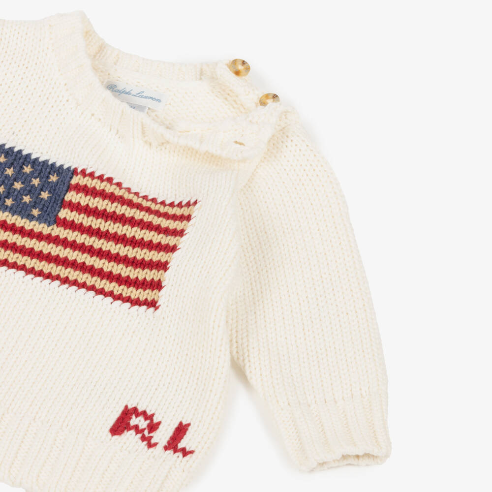 Ralph Lauren-Boys Ivory Knit Cotton Flag Pullover | Childrensalon Outlet