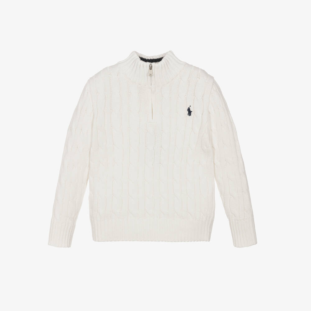 Ralph Lauren-Boys Ivory Knit Zip Sweater | Childrensalon Outlet