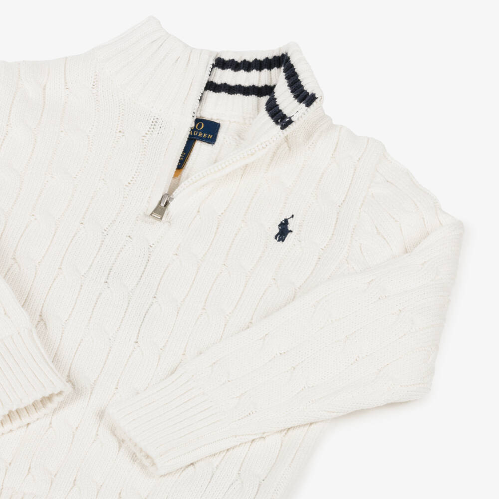 Ralph Lauren-Boys Ivory Knit Zip Sweater | Childrensalon Outlet