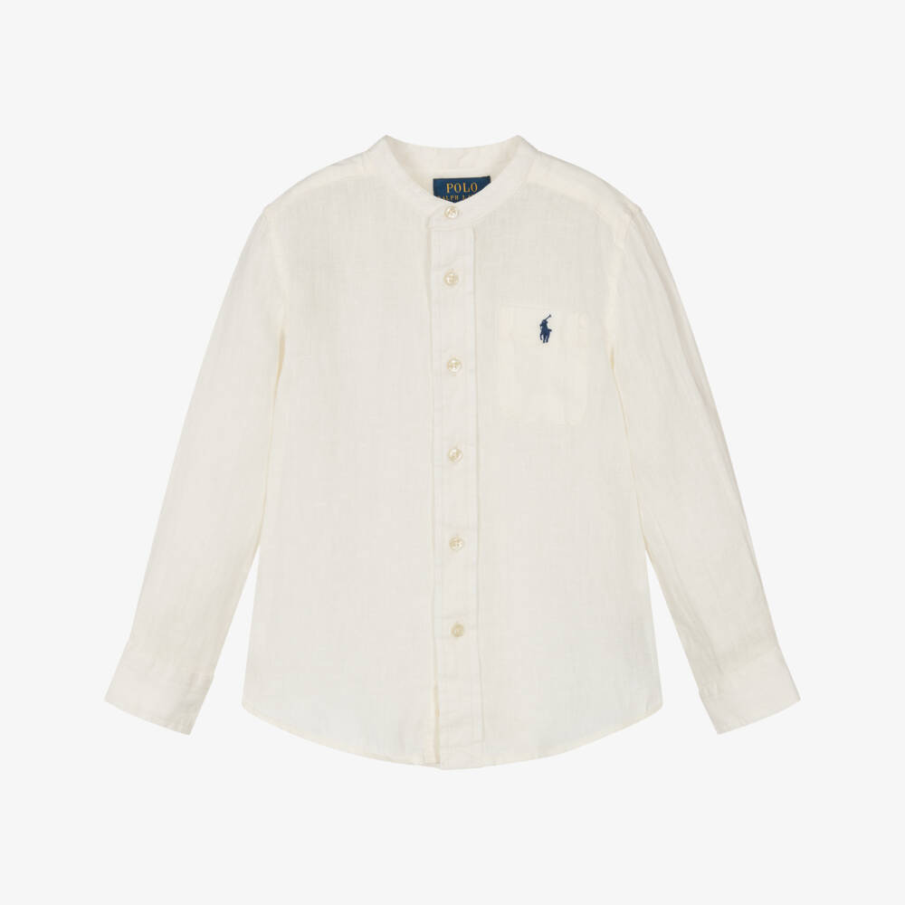 Ralph Lauren-Boys Ivory Linen Collarless Shirt | Childrensalon Outlet