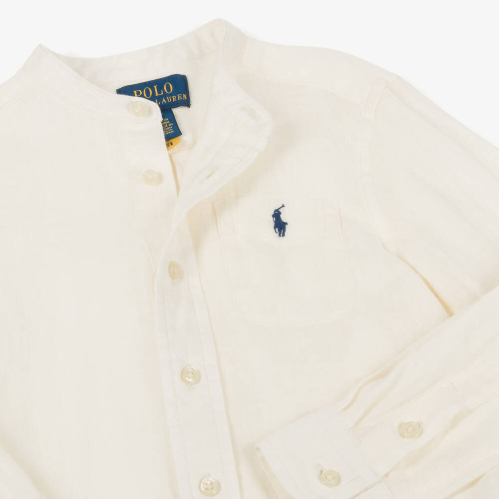 Ralph Lauren-Boys Ivory Linen Collarless Shirt | Childrensalon Outlet