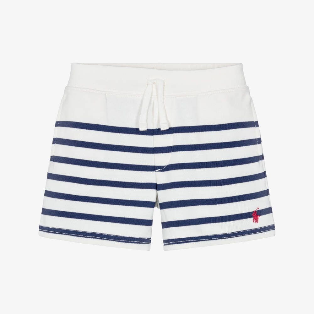 Ralph Lauren-Boys Ivory & Navy Blue Stripe Cotton Jersey Shorts | Childrensalon Outlet