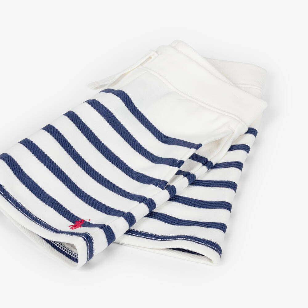 Ralph Lauren-Boys Ivory & Navy Blue Stripe Cotton Jersey Shorts | Childrensalon Outlet