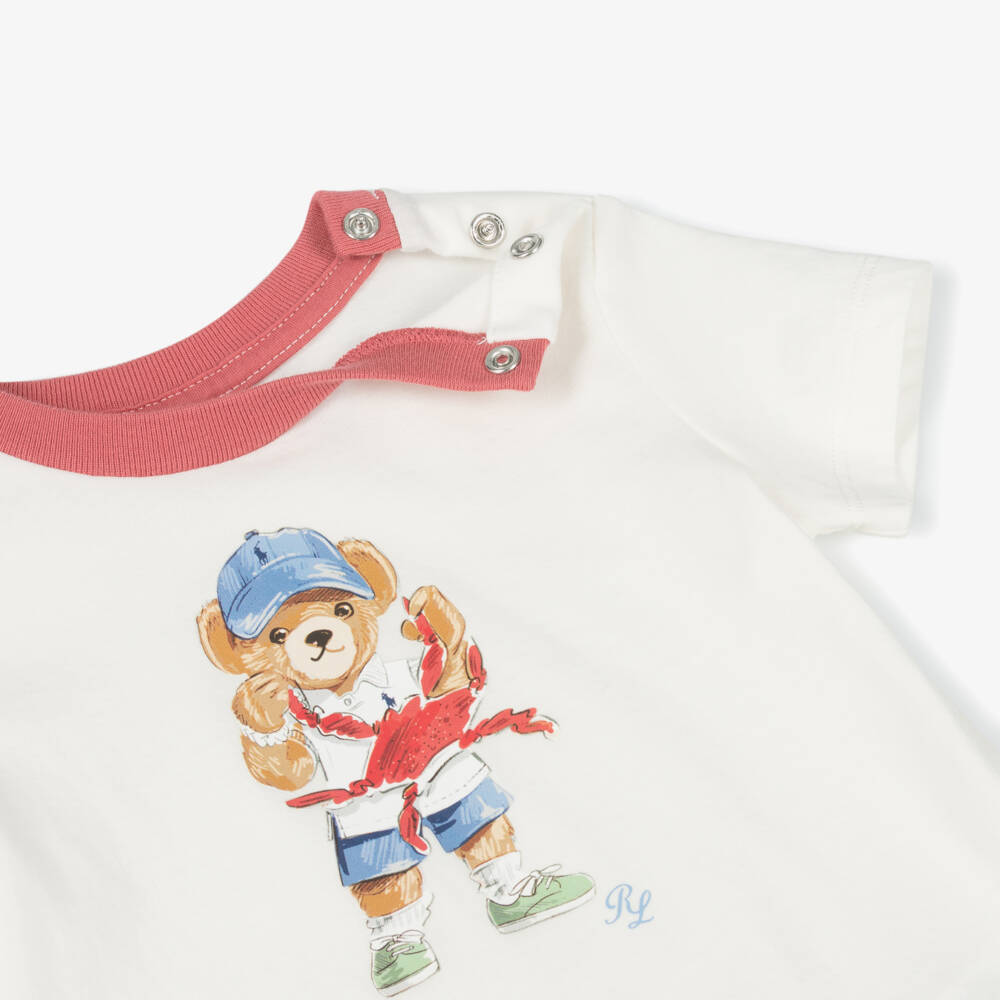 رالف لورين-طقم شورت جيرسي عاجي وأحمر للأولاد | Childrensalon Outlet