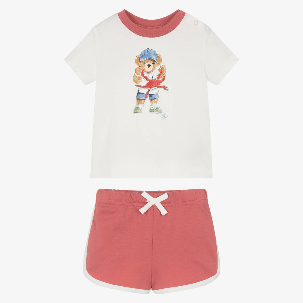 رالف لورين-طقم شورت جيرسي عاجي وأحمر للأولاد | Childrensalon Outlet