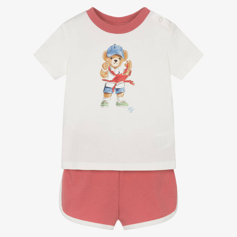 رالف لورين-طقم شورت جيرسي عاجي وأحمر للأولاد | Childrensalon Outlet
