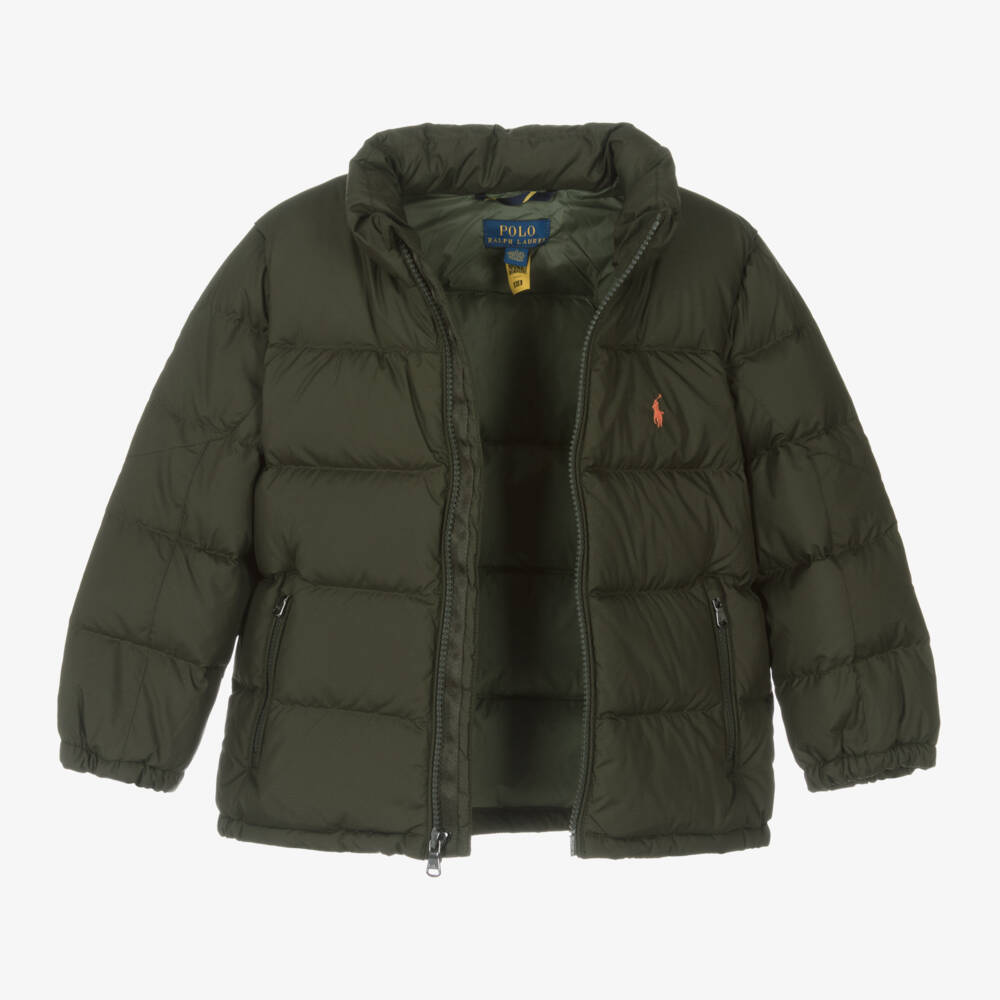 Ralph Lauren-جاكيت بافر مبطن بريش لون أخضر كاكي للأولاد | Childrensalon Outlet