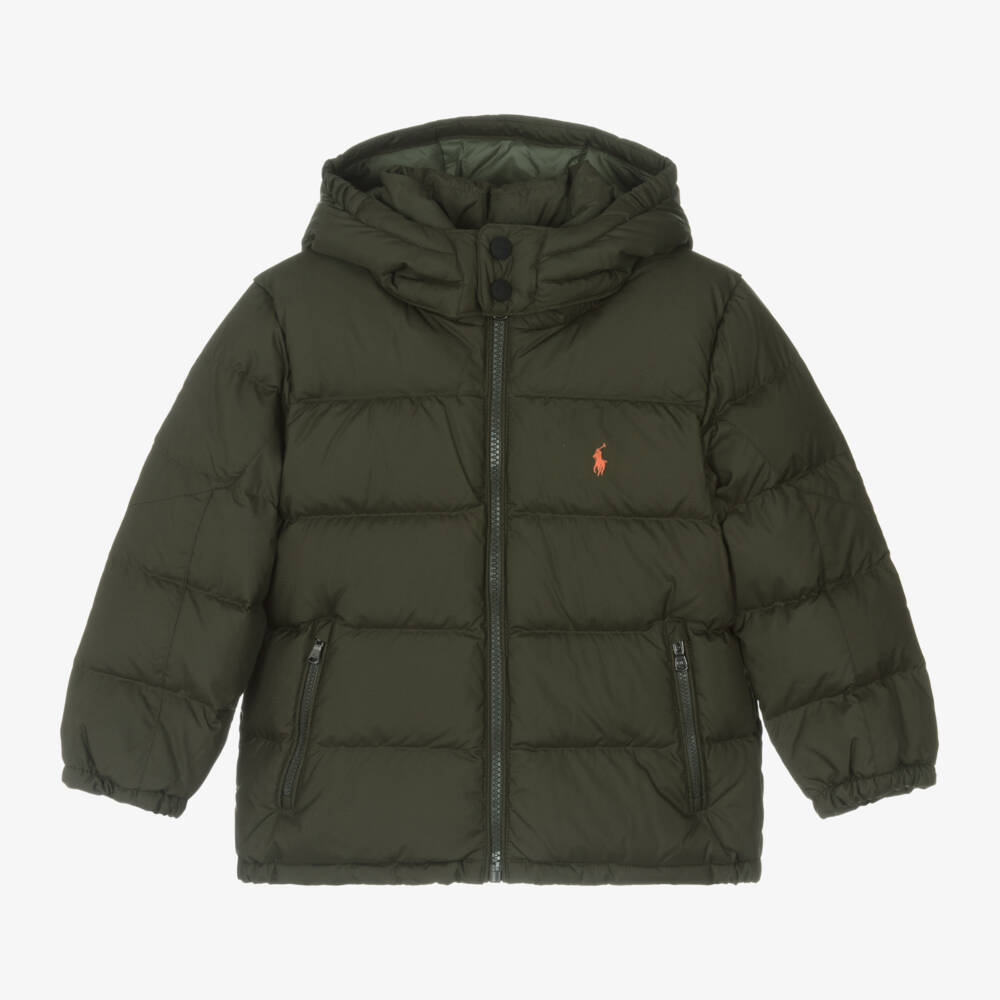Ralph Lauren-جاكيت بافر مبطن بريش لون أخضر كاكي للأولاد | Childrensalon Outlet