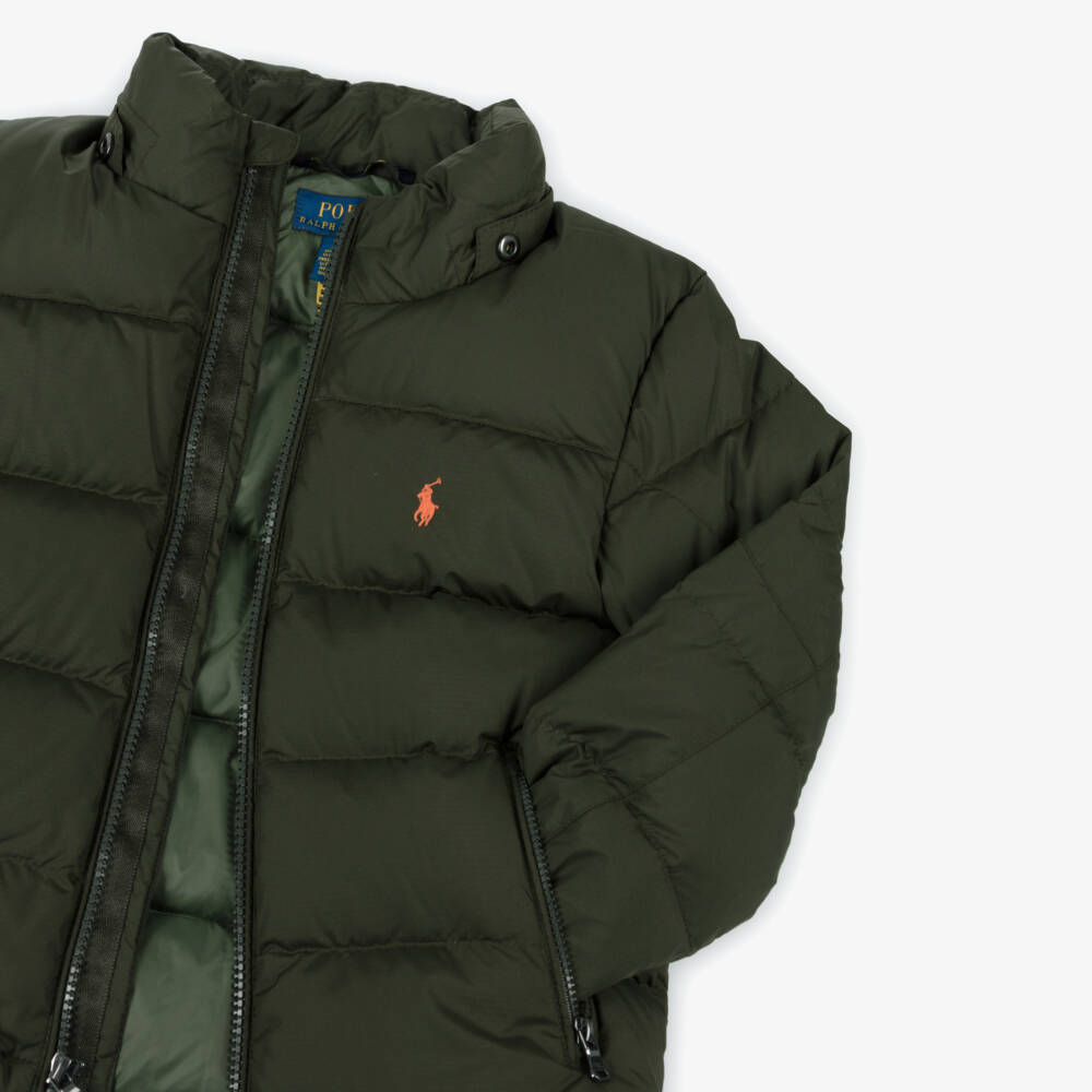 Ralph Lauren-جاكيت بافر مبطن بريش لون أخضر كاكي للأولاد | Childrensalon Outlet