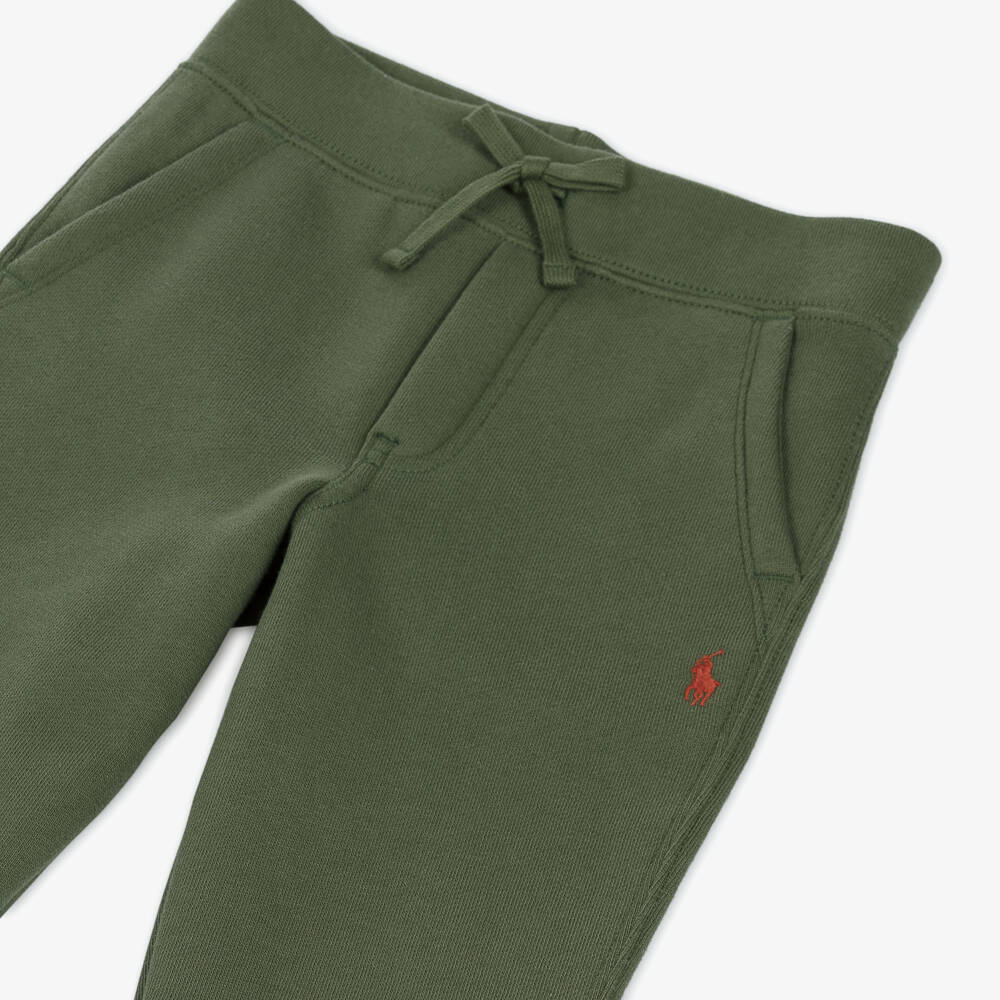 Ralph Lauren-Boys Khaki Green Cotton Pony Logo Joggers | Childrensalon Outlet