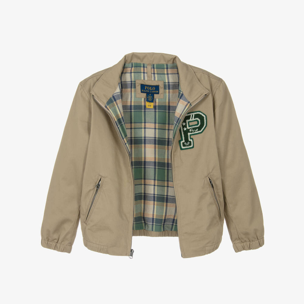 Ralph Lauren-Boys Khaki Green Cotton Varsity Jacket with Tennis Detail | Childrensalon Outlet