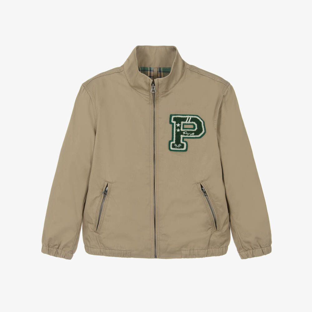 Ralph Lauren-Boys Khaki Green Cotton Varsity Jacket with Tennis Detail | Childrensalon Outlet