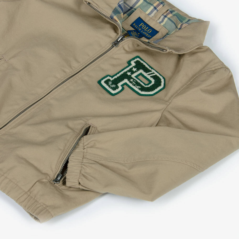 Ralph Lauren-Boys Khaki Green Cotton Varsity Jacket with Tennis Detail | Childrensalon Outlet
