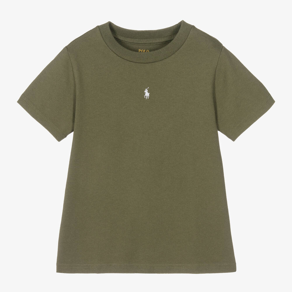 Polo Ralph Lauren - Boys Khaki Green Logo T-Shirt | Childrensalon