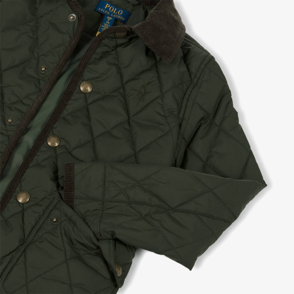 Ralph Lauren-Boys Khaki Green Quilted Jacket with Detachable Hood | Childrensalon Outlet
